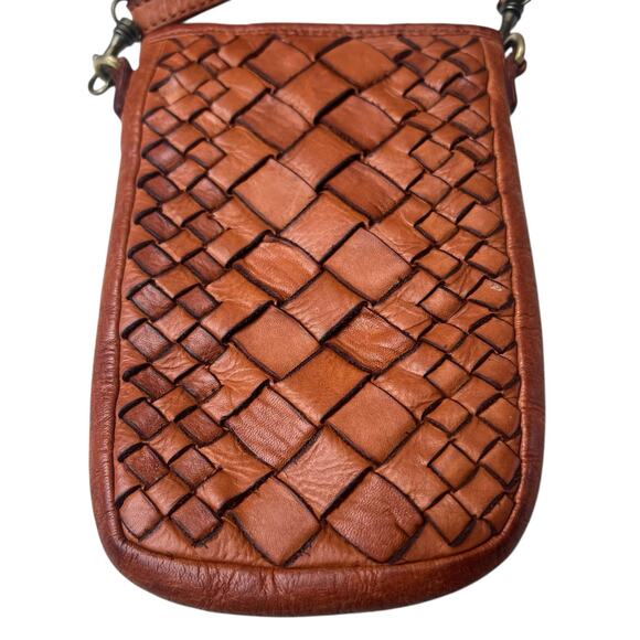 MARTA PONTI Woven Leather Boho Phone Crossbody Purse Hippie Festival Style - Picture 3 of 10
